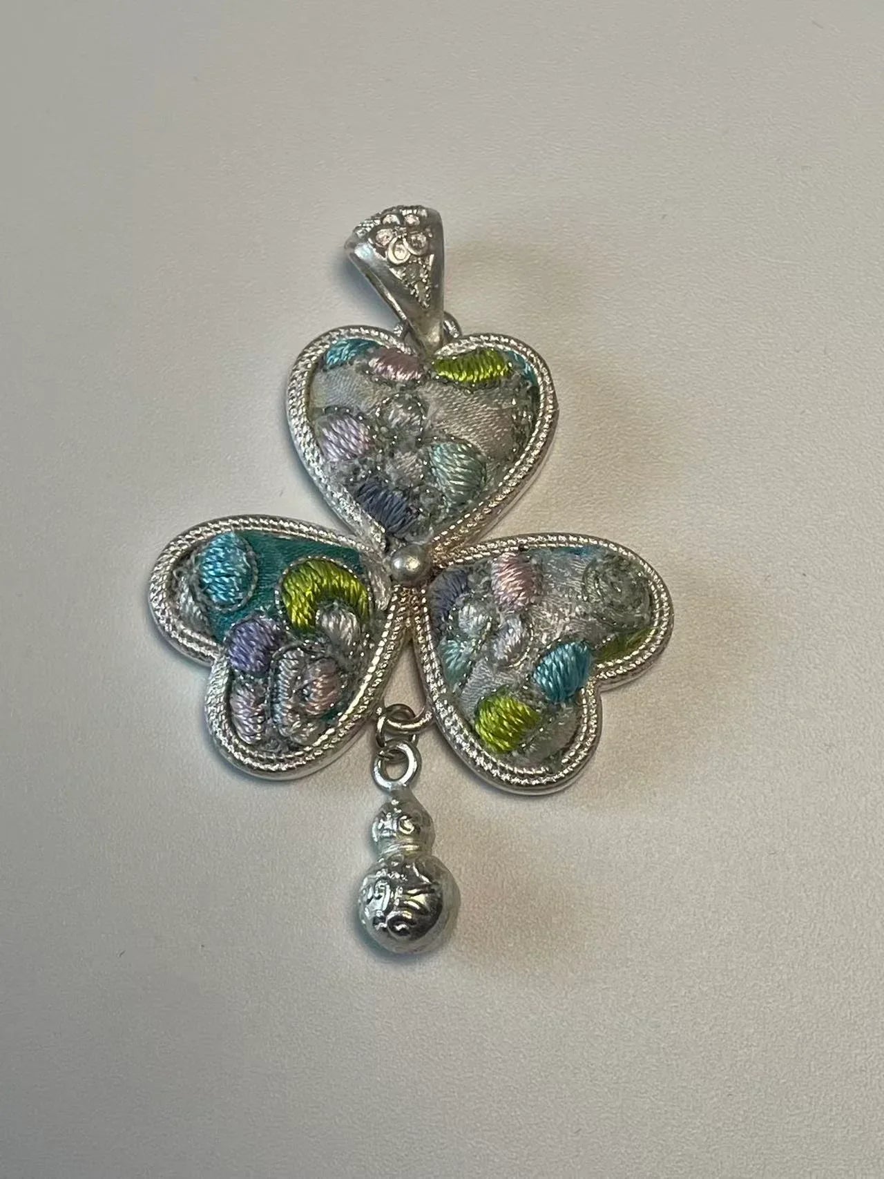 Miao Silver Plated Floral Heart Pendant Necklace Blue Green-Luma Vale