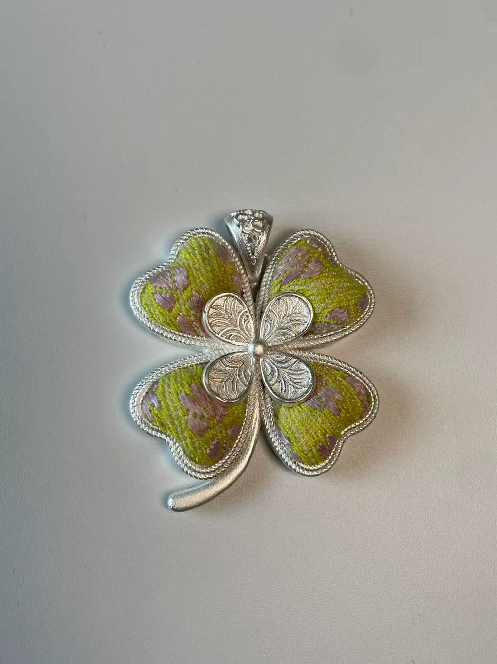 Miao Silver Plated Four Leaf Clover Pendant Necklace Green-Luma Vale