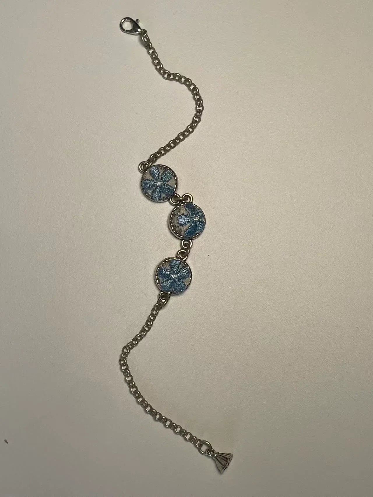 Miao Silver Plated Floral Roundel Bracelet Blue-Luma Vale