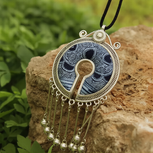 Miao Silver Dragon Phoenix Round Pendant Necklace for Women