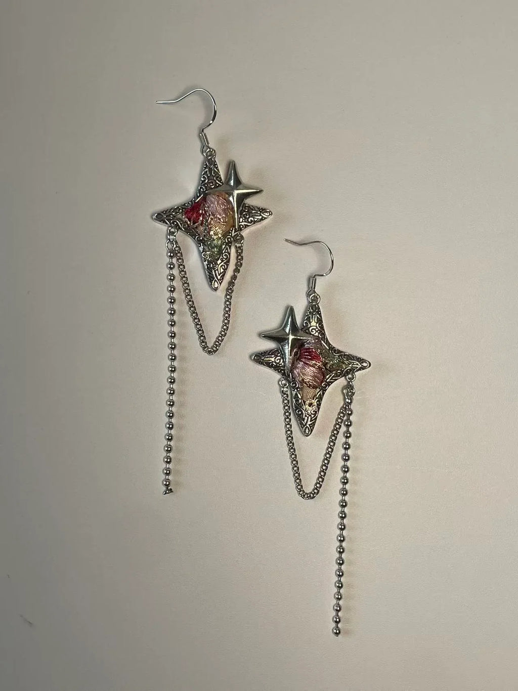 Miao Silver Plated Star Chain Drop Earrings Red-Luma Vale