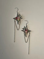 Miao Silver Plated Star Chain Drop Earrings Red-Luma Vale