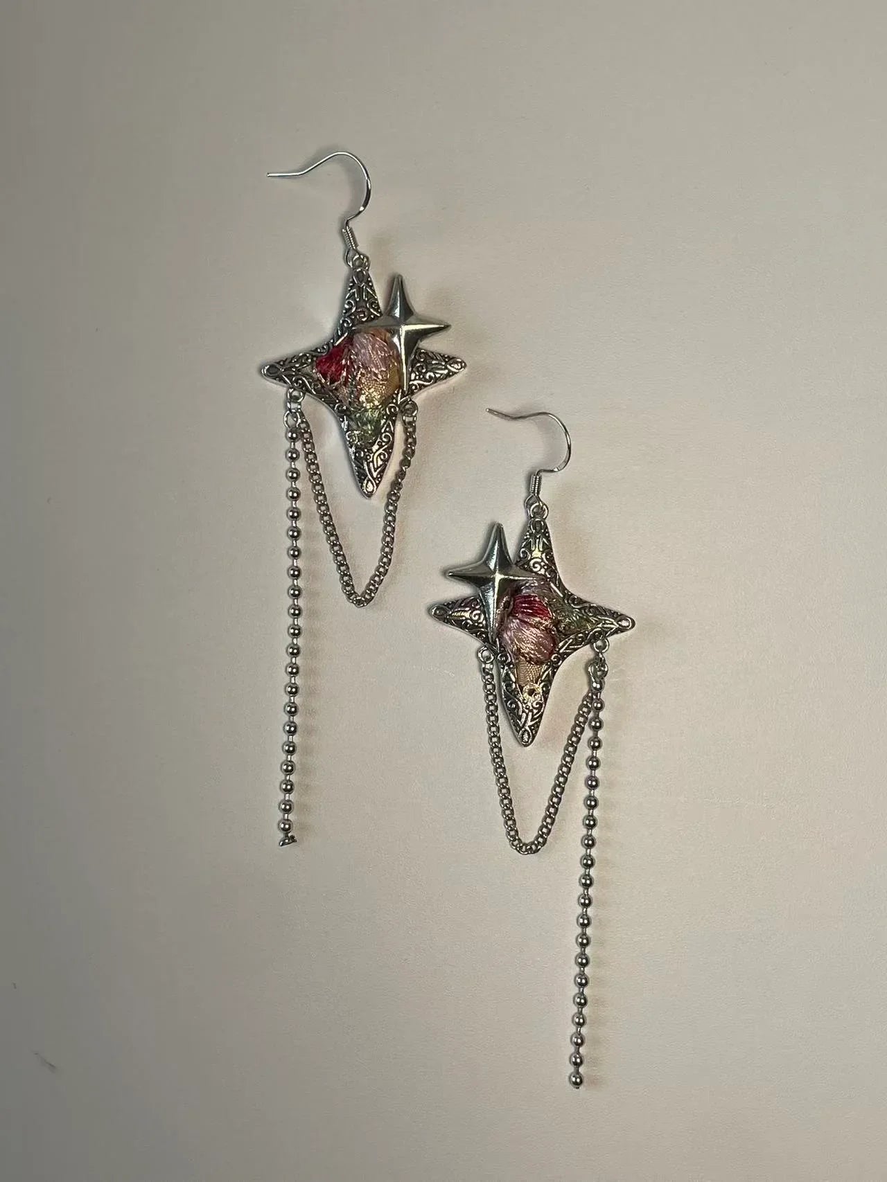 Miao Silver Plated Star Chain Drop Earrings Red