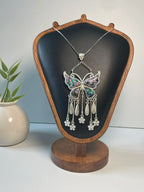 Miao Silver Plated Butterfly Floral Tassel Pendant Necklace Purple