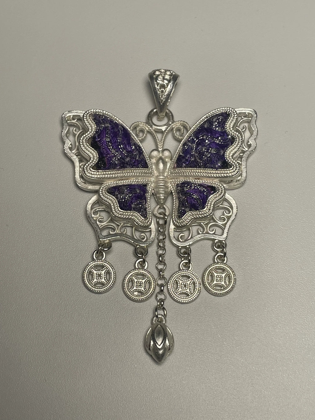 Miao Silver Plated Butterfly Pendant Necklace Purple-Luma Vale