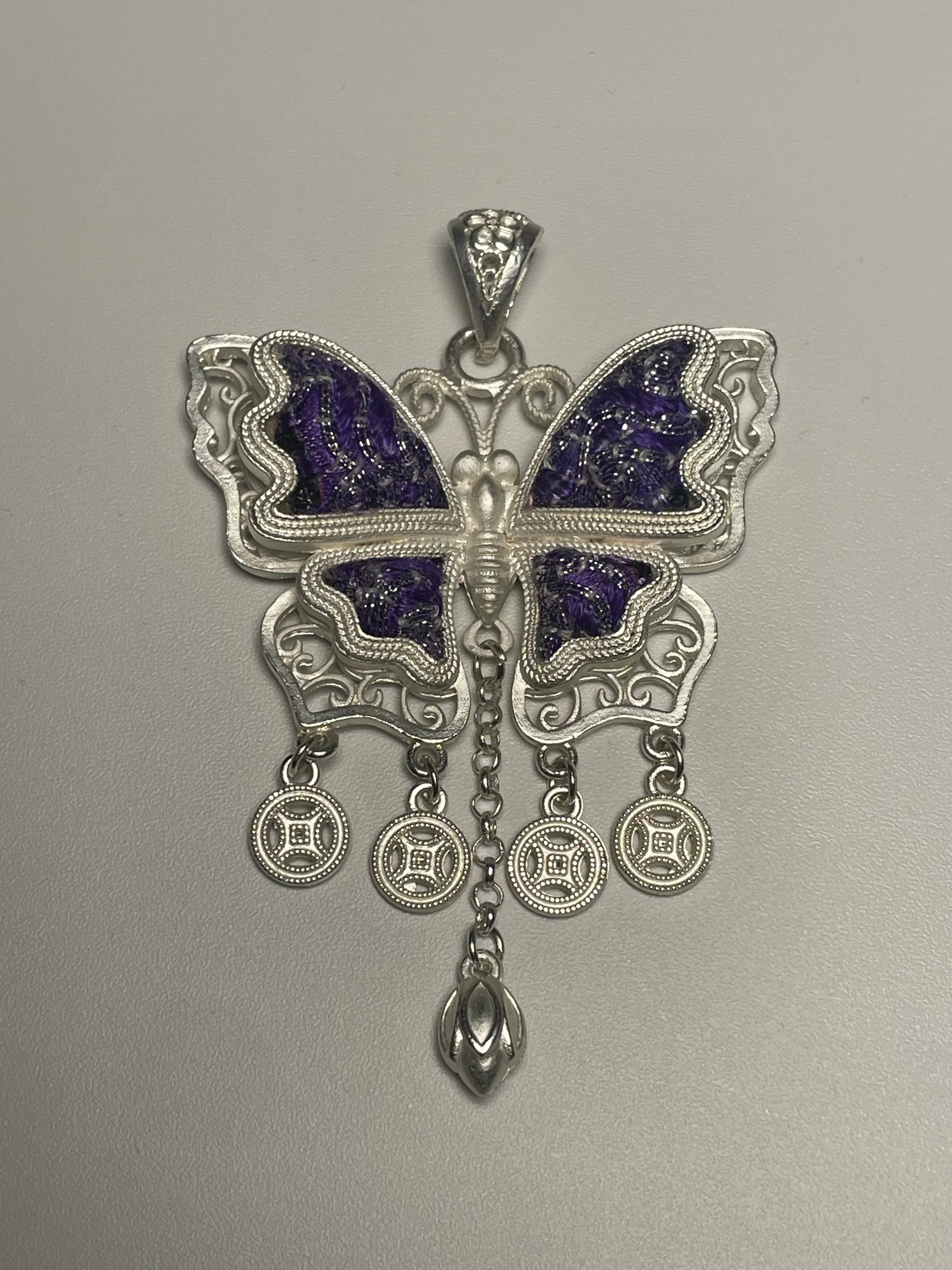 Miao Silver Plated Butterfly Pendant Necklace Purple-Luma Vale