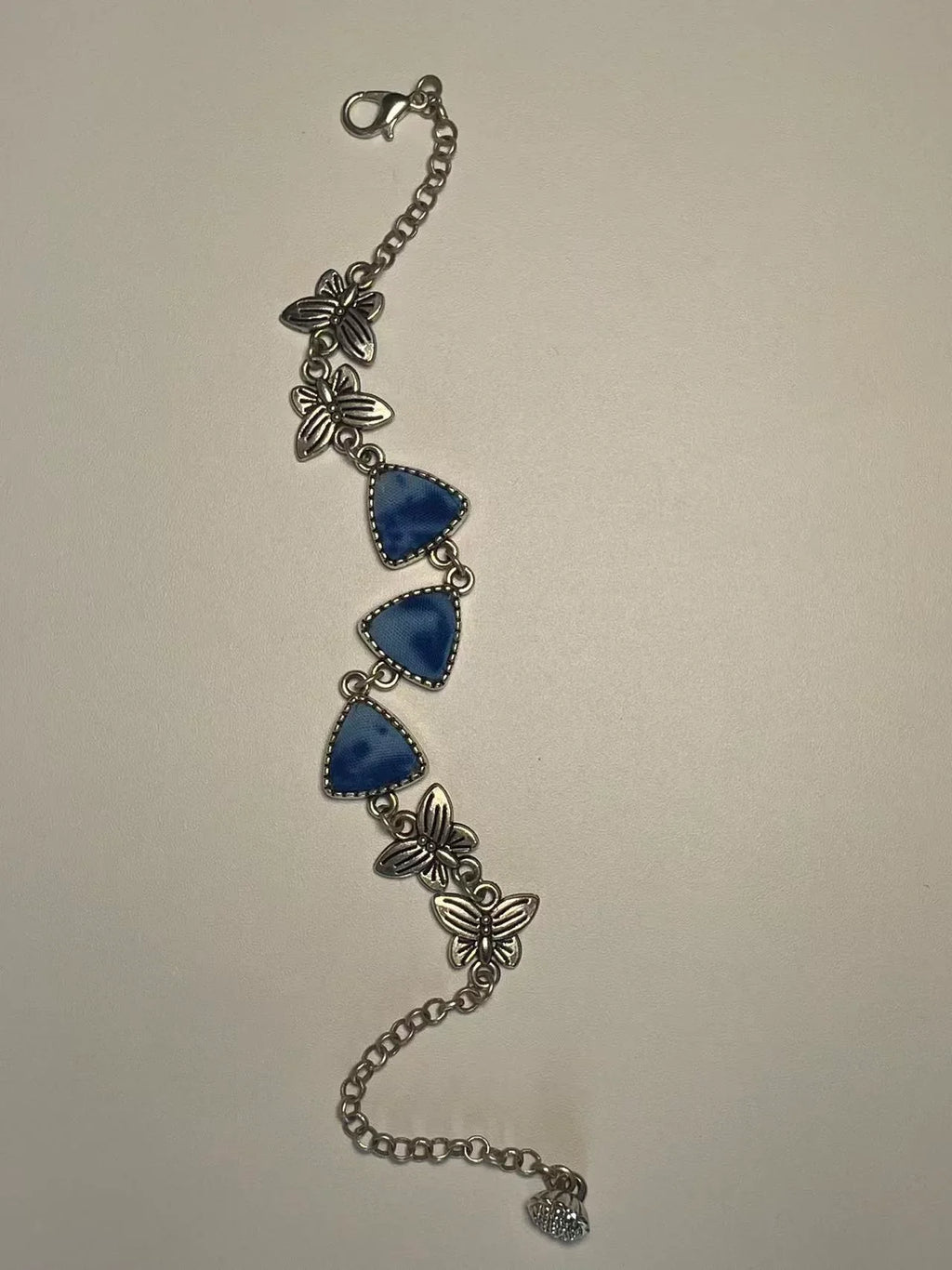 Miao Silver Plated Triangle Floral Link Bracelet Blue-Luma Vale