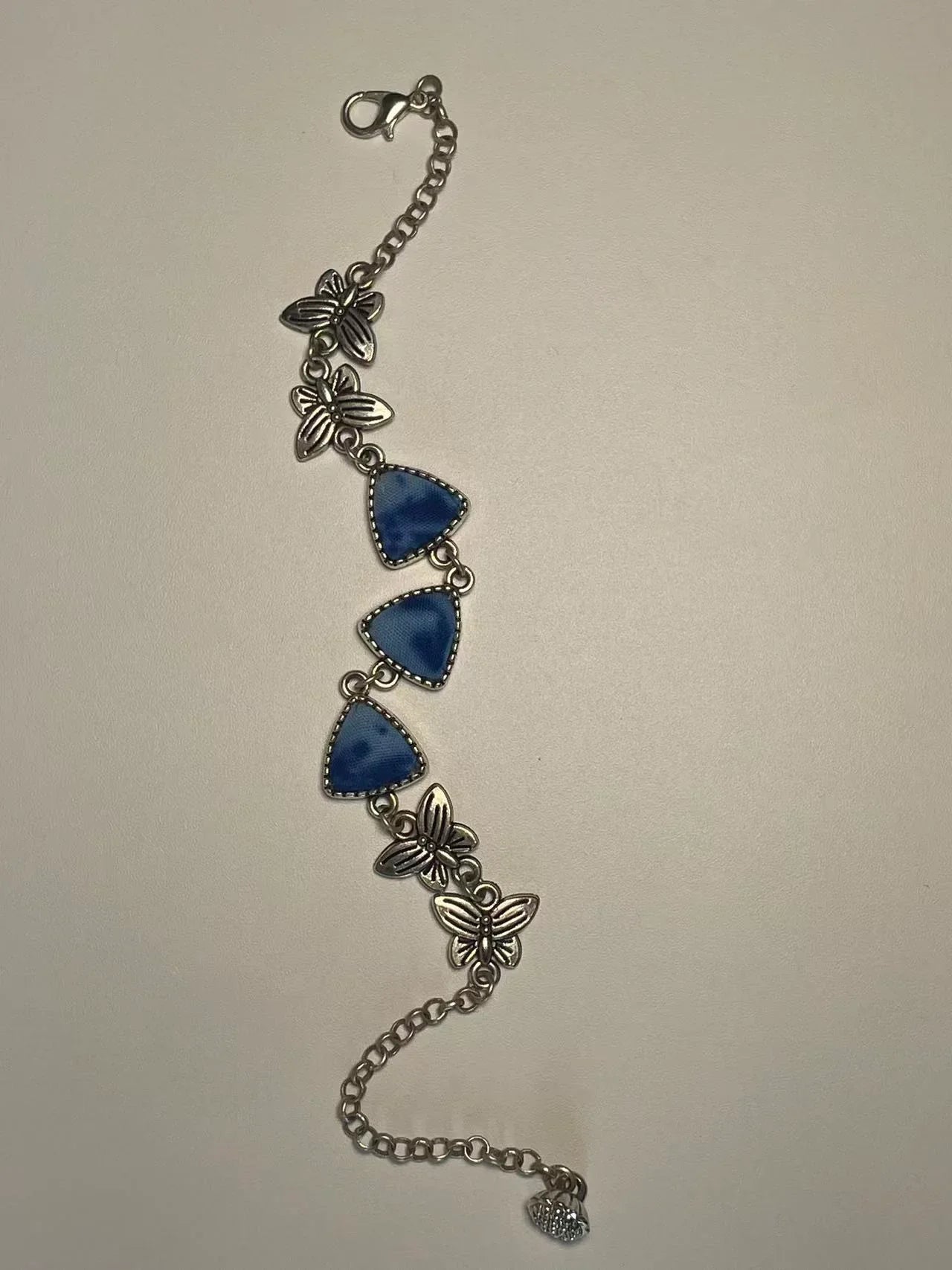 Miao Silver Plated Blue Triangle Floral Link Bracelet