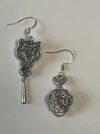 Miao Silver Plated Mismatched Cat Heart Drop Earrings Blue-Luma Vale