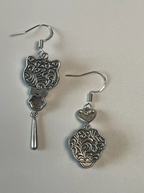 Miao Silver Plated Mismatched Cat Heart Drop Earrings Blue