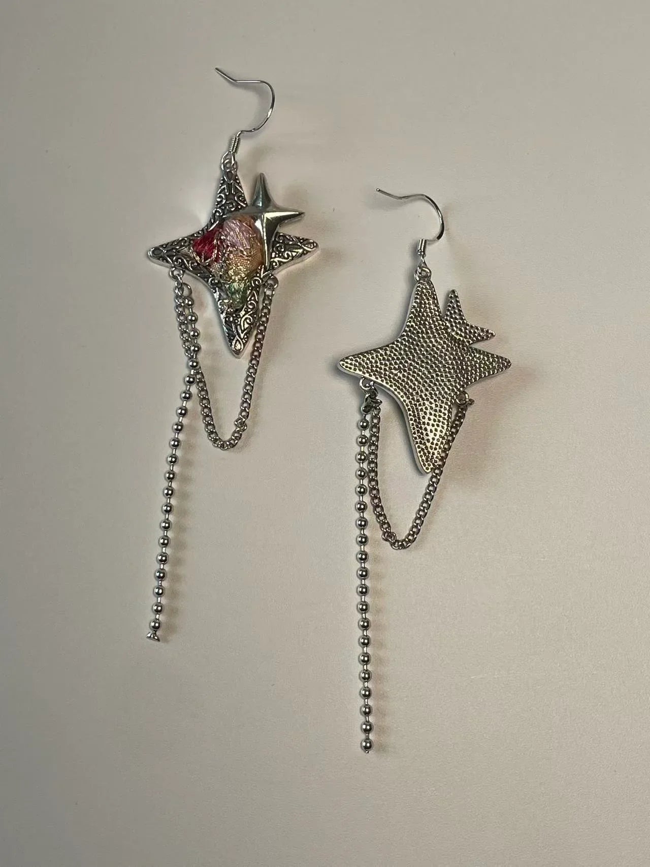 Miao Silver Plated Star Chain Drop Earrings Red