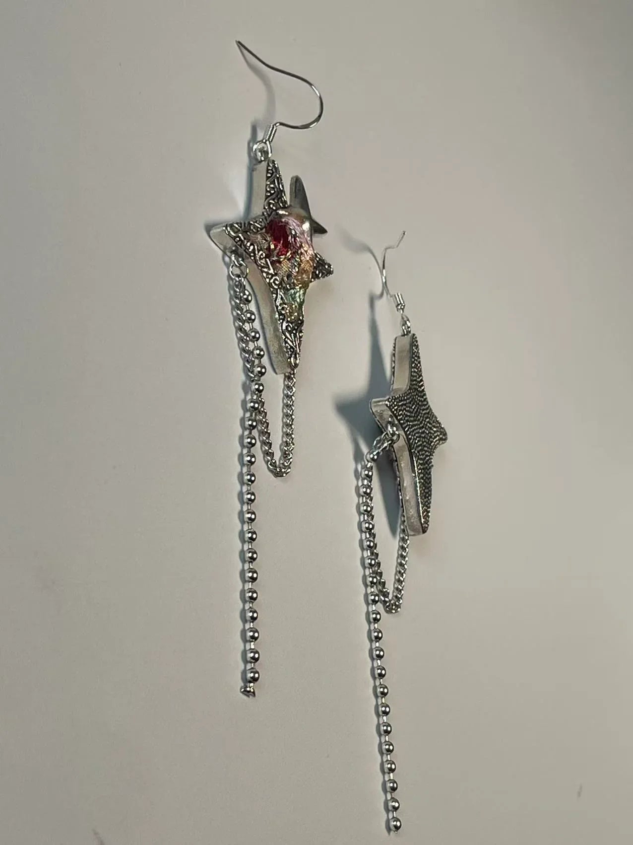 Miao Silver Plated Star Chain Drop Earrings Red
