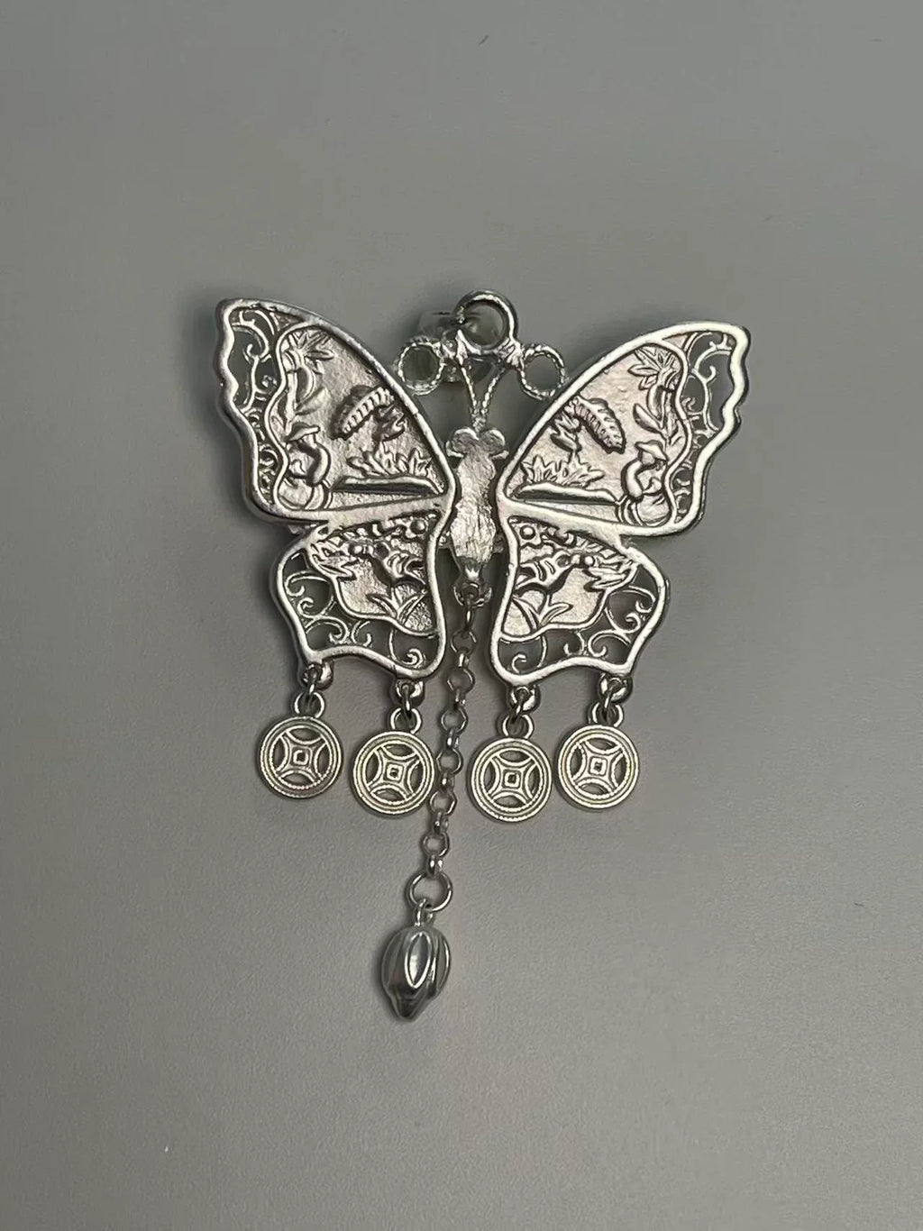 Miao Silver Plated Butterfly Coin Tassel Pendant Necklace Green-Luma Vale