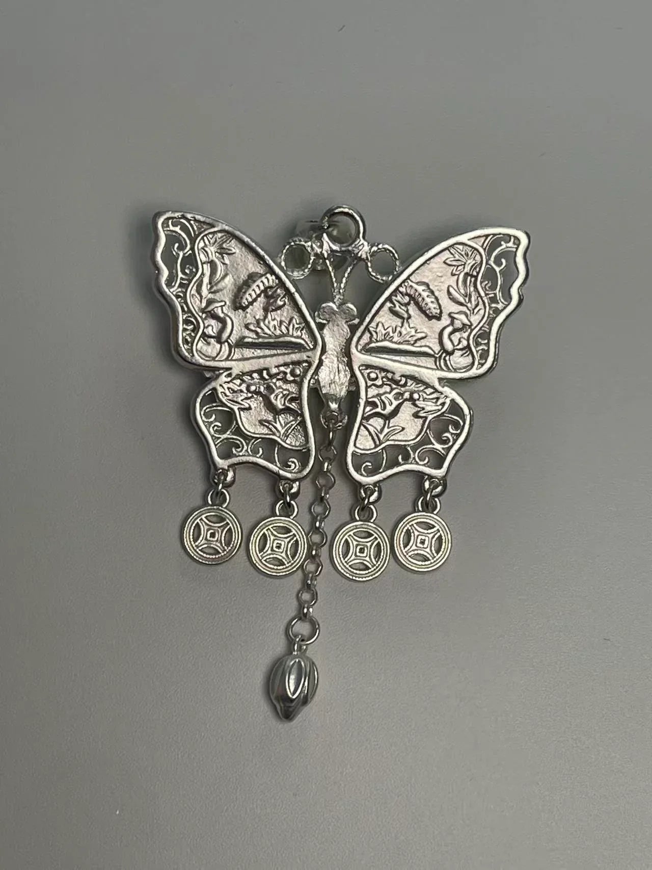Miao Silver Plated Butterfly Coin Tassel Pendant Necklace Green-Luma Vale