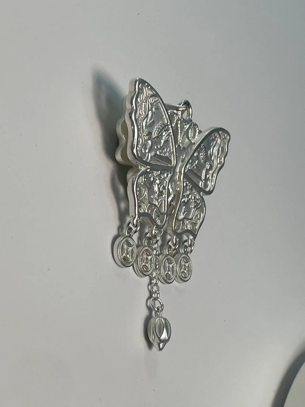 Miao Silver Plated Butterfly Coin Tassel Pendant Necklace Green-Luma Vale