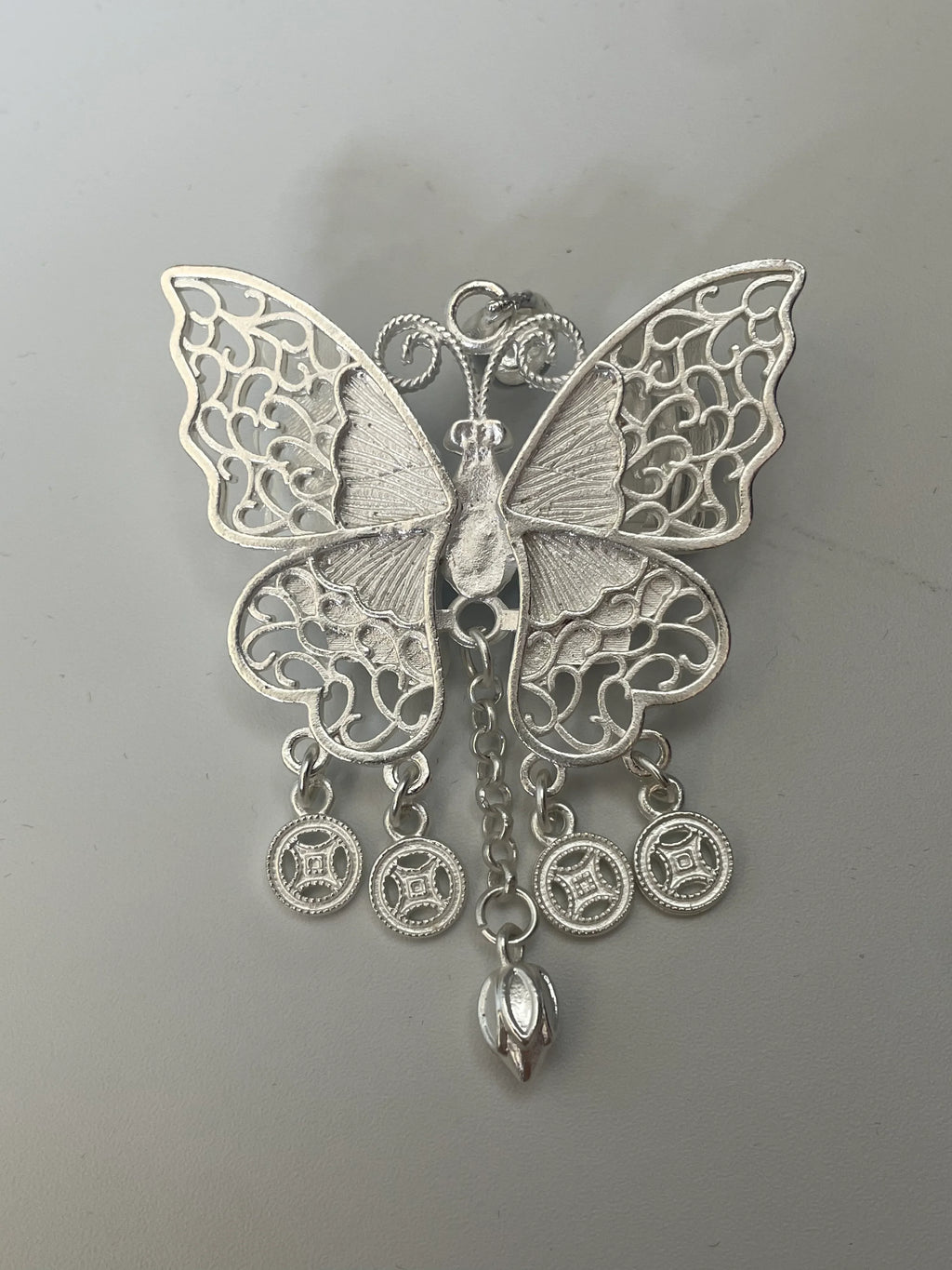 Miao Silver Plated Filigree Butterfly Pendant Necklace Blue-Luma Vale