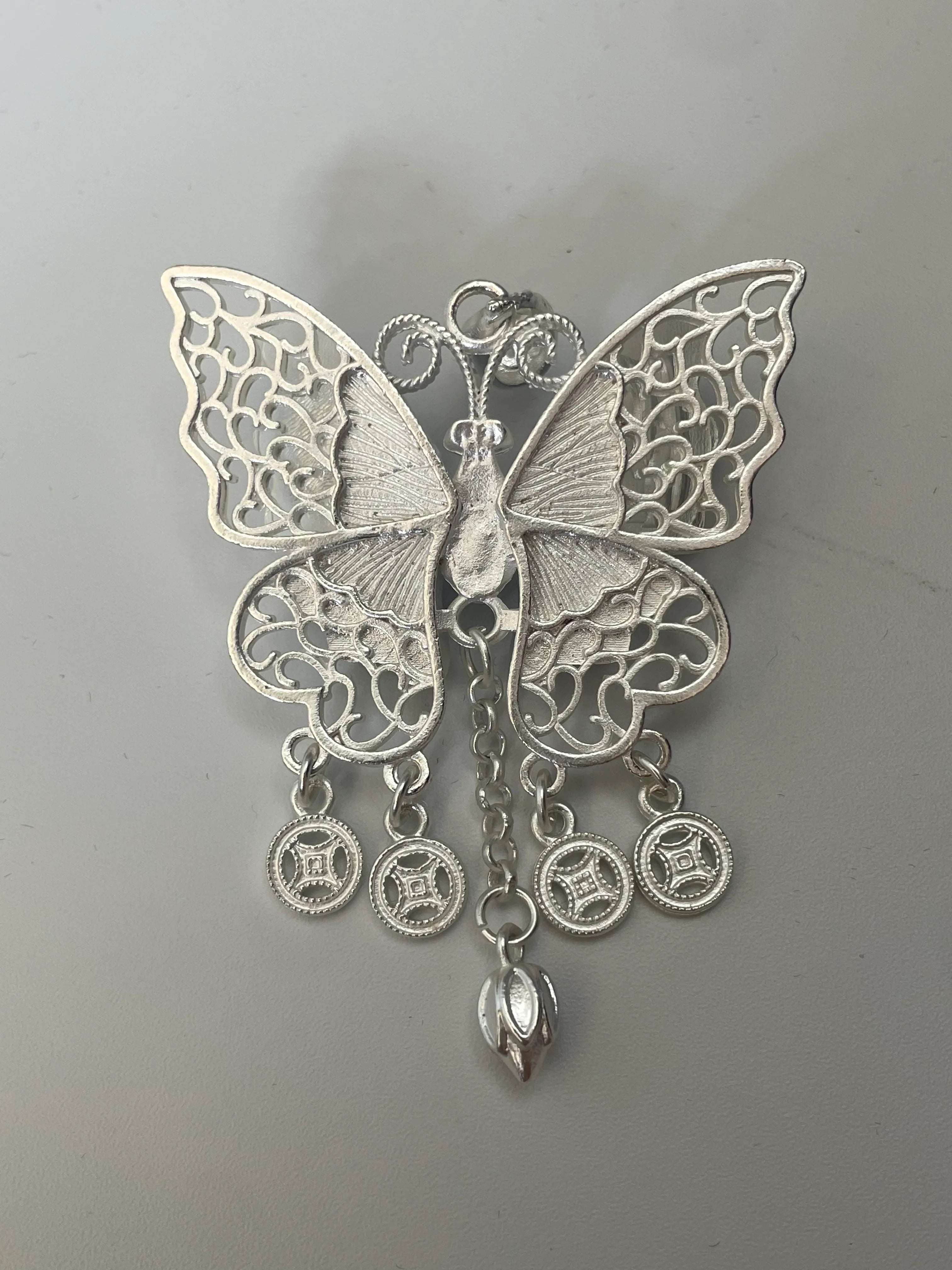 Miao Silver Plated Filigree Butterfly Pendant Necklace Blue-Luma Vale