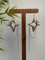 Miao Silver Plated Star Flower Chain Drop Earrings Silver