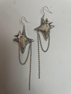 Miao Silver Plated Star Flower Chain Drop Earrings Silver