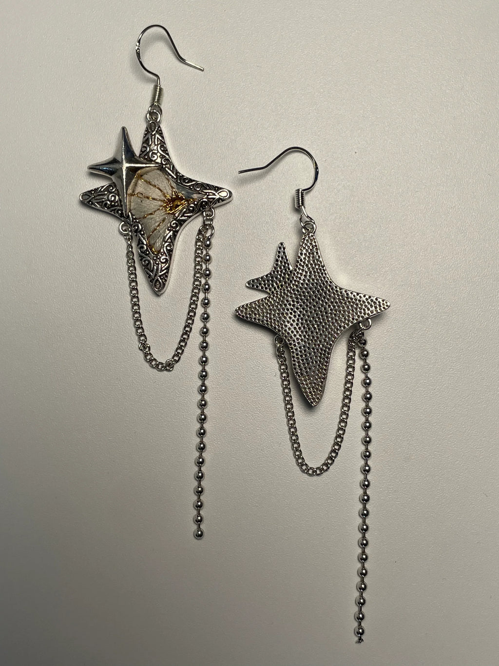Miao Silver Plated Star Flower Chain Drop Earrings Silver