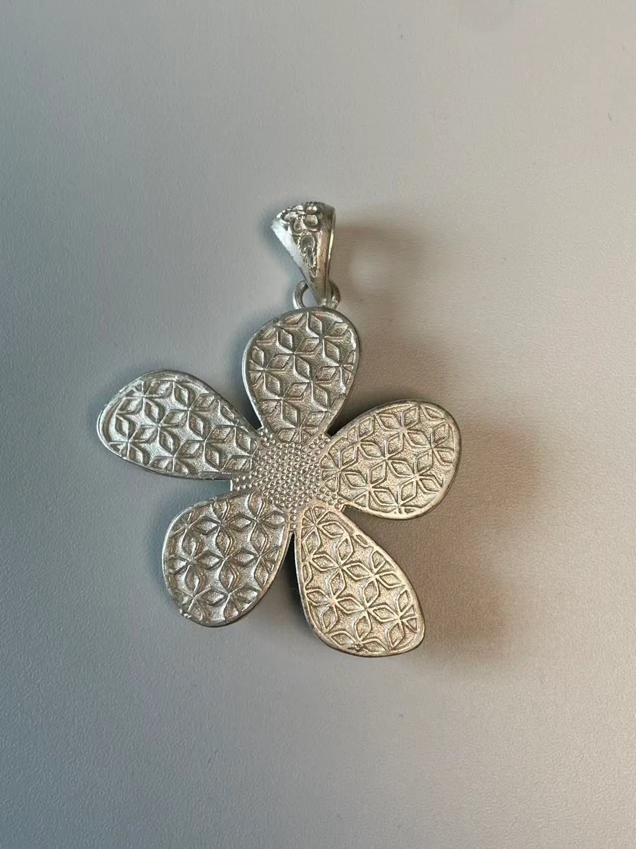 Miao Silver Plated Five Petal Flower Pendant Necklace Blue-Luma Vale