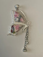 Miao Silver Plated Butterfly Chain Drop Pendant Necklace Pink