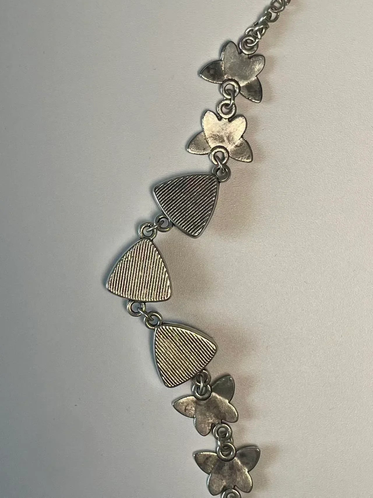 Miao Silver Plated Blue Triangle Floral Link Bracelet