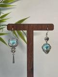 Miao Silver Plated Mismatched Cat Heart Drop Earrings Blue-Luma Vale