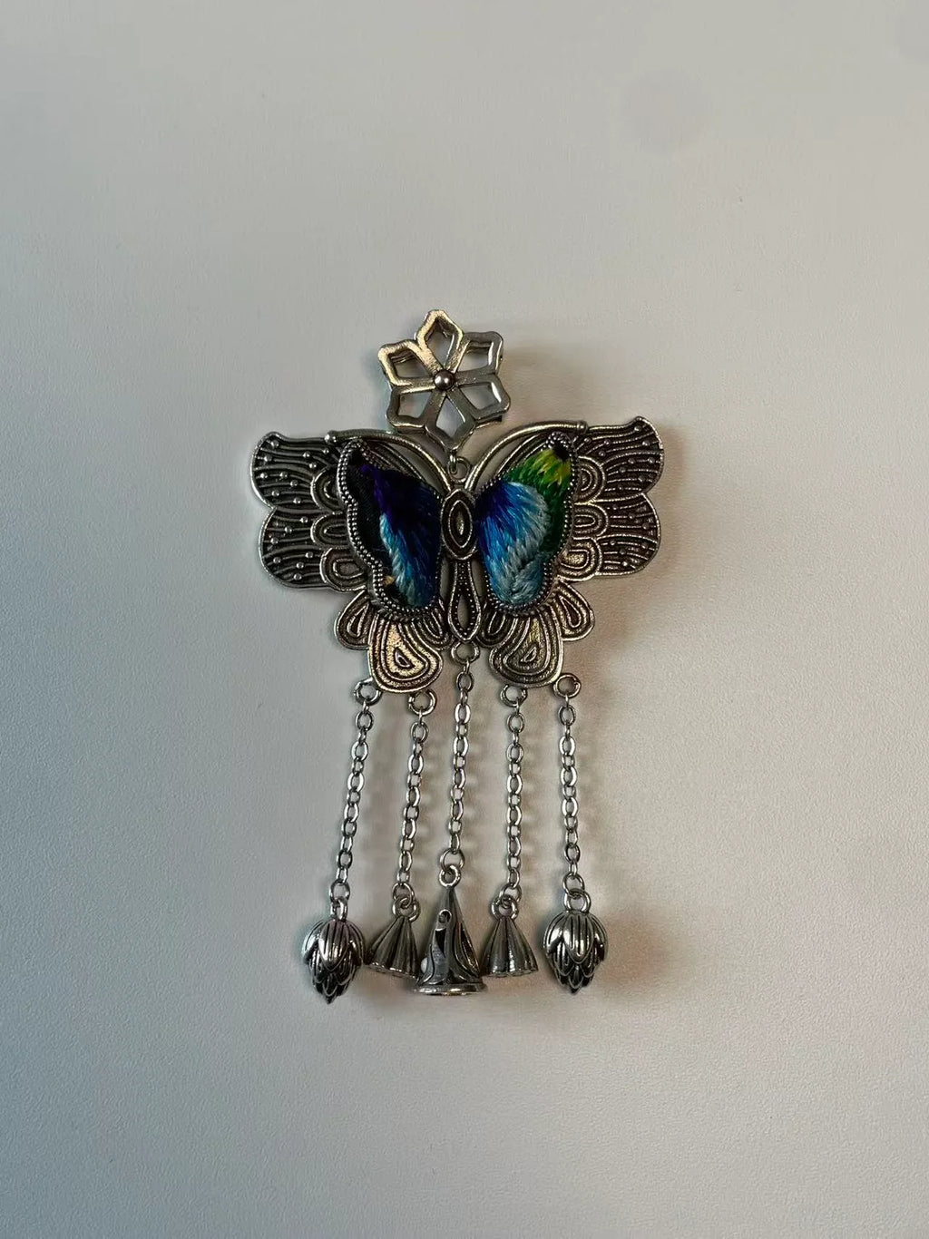 Miao Silver Plated Butterfly Tassel Pendant Necklace Multicolor-Luma Vale
