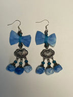 Miao Silver Plated Blue Bow Floral Tassel Drop Earrings Blue-Luma Vale