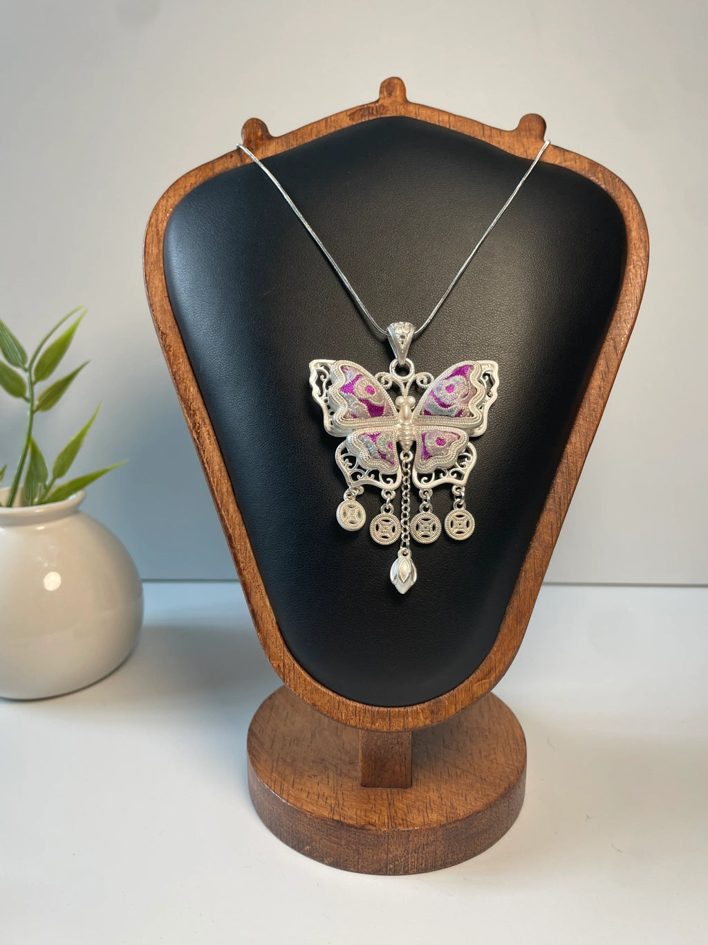 Miao Silver Plated Butterfly Coin Tassel Pendant Necklace Purple-Luma Vale