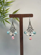 Miao Silver Plated Pastel Beaded Chandelier Earrings Blue Pink-Luma Vale