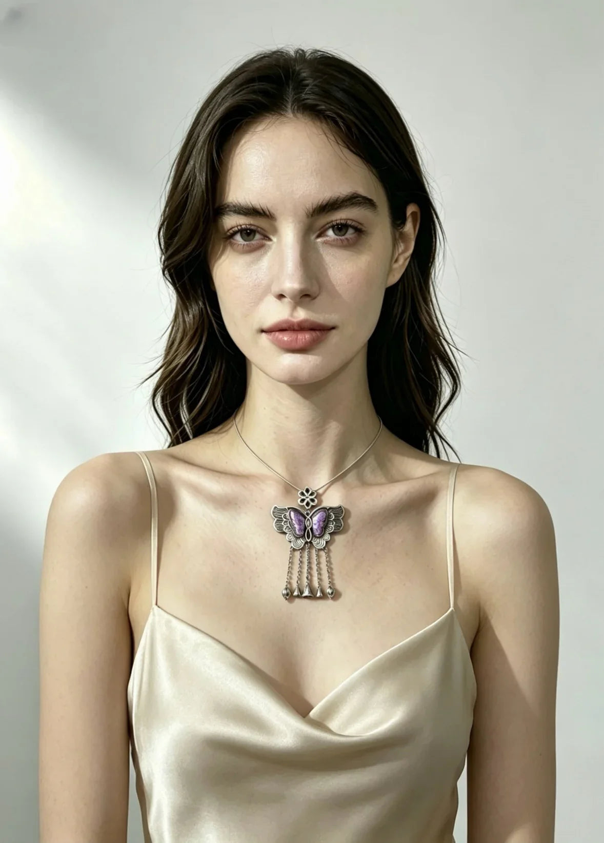 Miao Silver Plated Butterfly Tassel Pendant Necklace Purple-Luma Vale