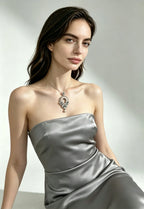 Miao Silver Plated Floral Open Teardrop Pendant Necklace Pink-Luma Vale