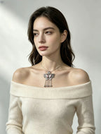 Miao Silver Plated Butterfly Tassel Pendant Necklace Pink