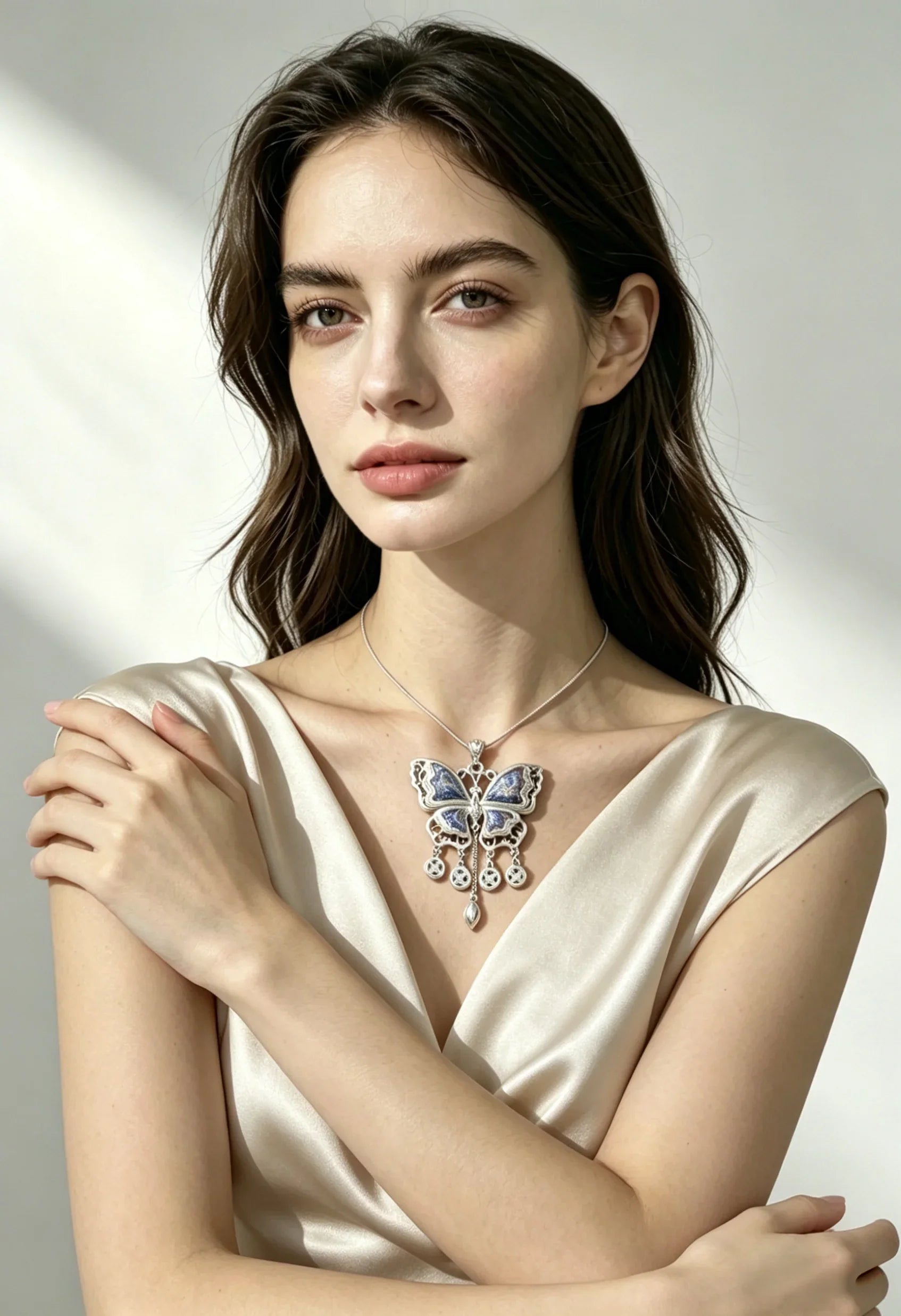 Miao Silver Plated Butterfly Pendant Necklace Blue-Luma Vale