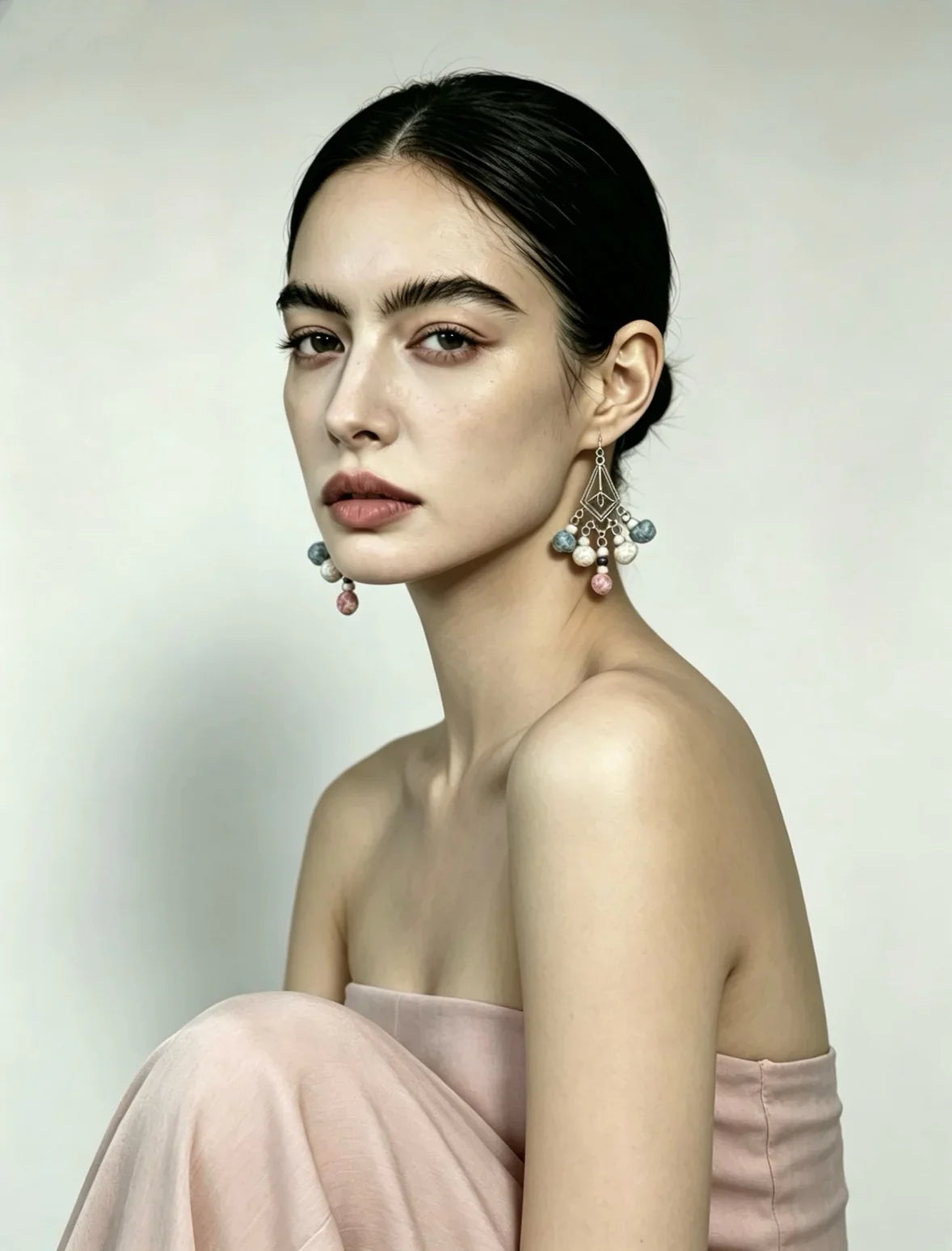 Miao Silver Plated Pastel Beaded Chandelier Earrings Blue Pink