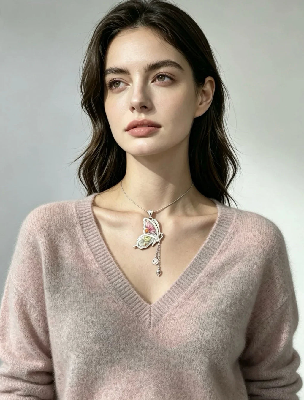 Miao Silver Plated Butterfly Charm Drop Pendant Necklace Pink-Luma Vale