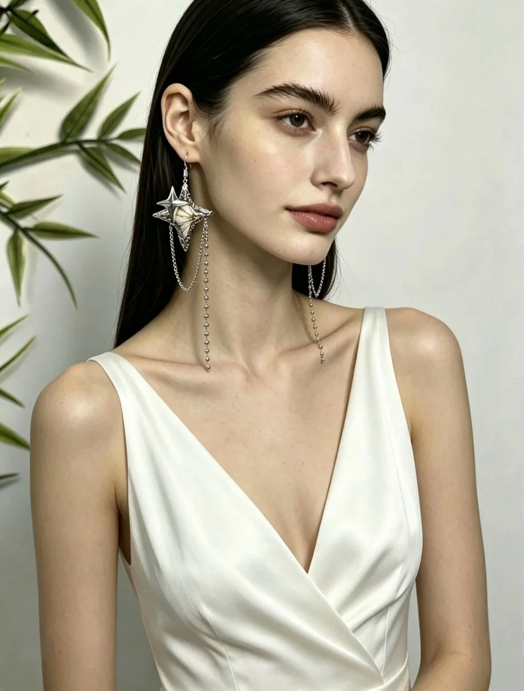 Miao Silver Plated Star Flower Chain Drop Earrings Silver