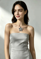 Miao Silver Plated Five Petal Flower Pendant Necklace Blue-Luma Vale