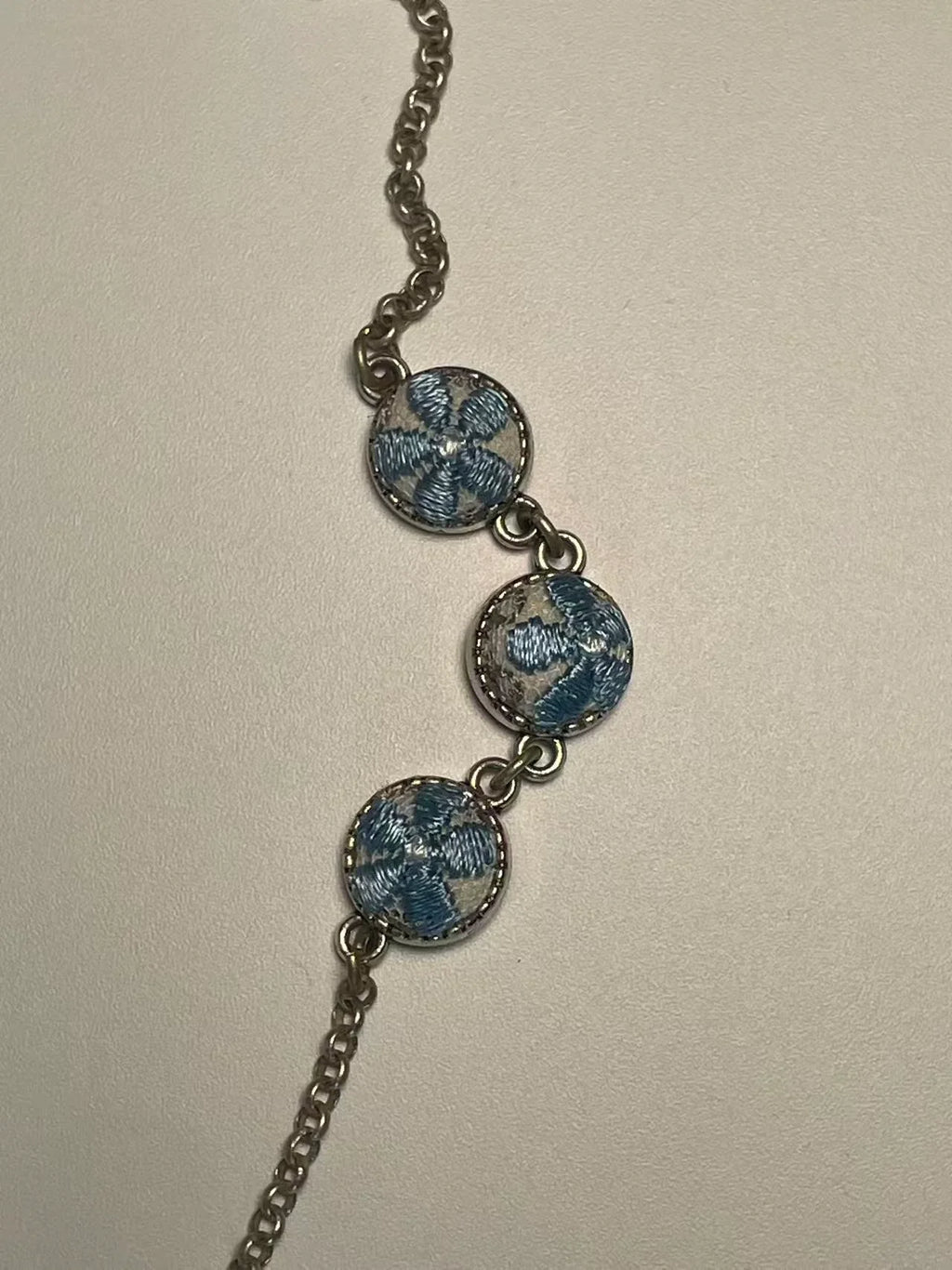 Miao Silver Plated Floral Roundel Bracelet Blue-Luma Vale