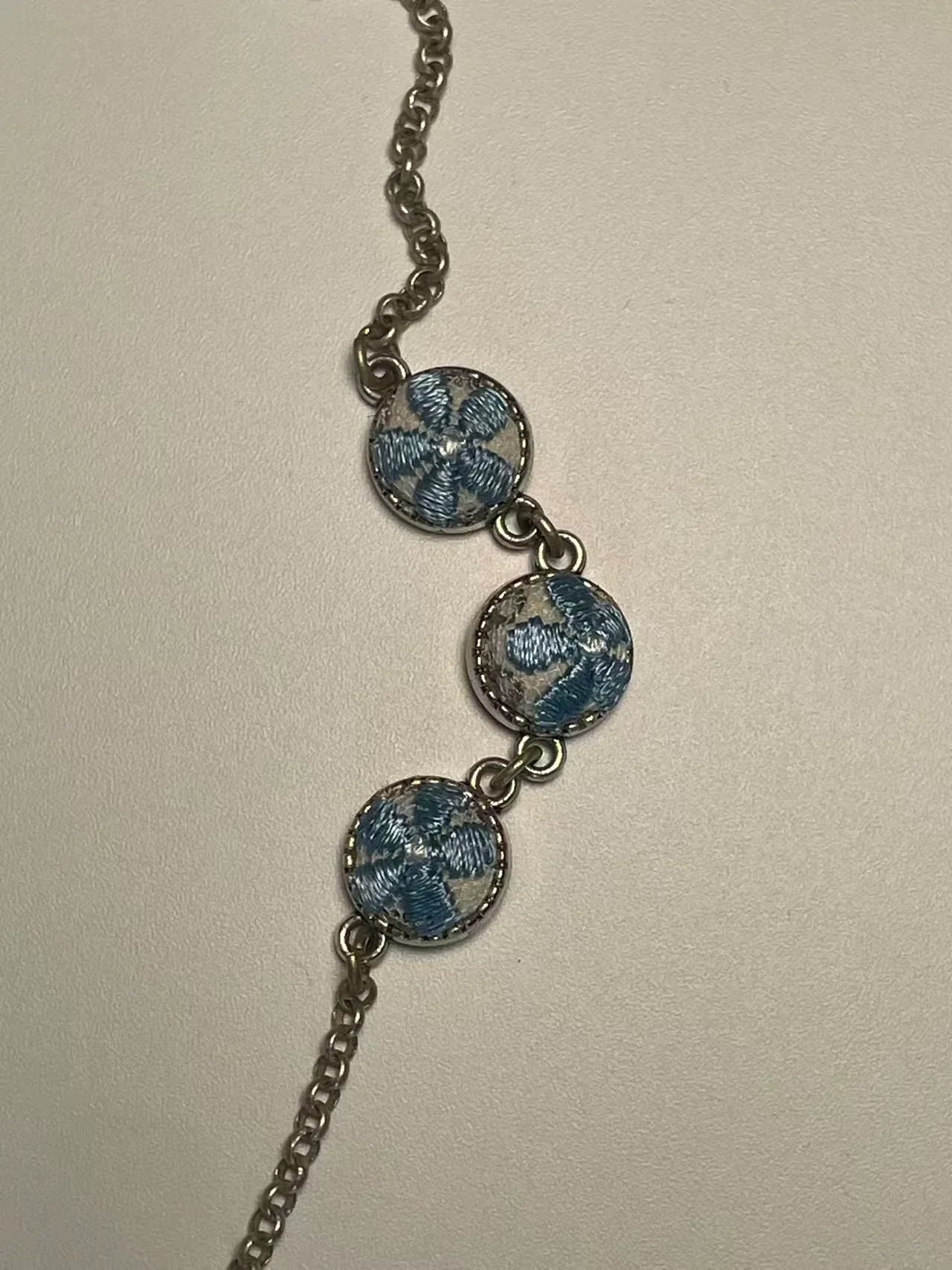 Miao Silver Plated Floral Roundel Bracelet Blue-Luma Vale