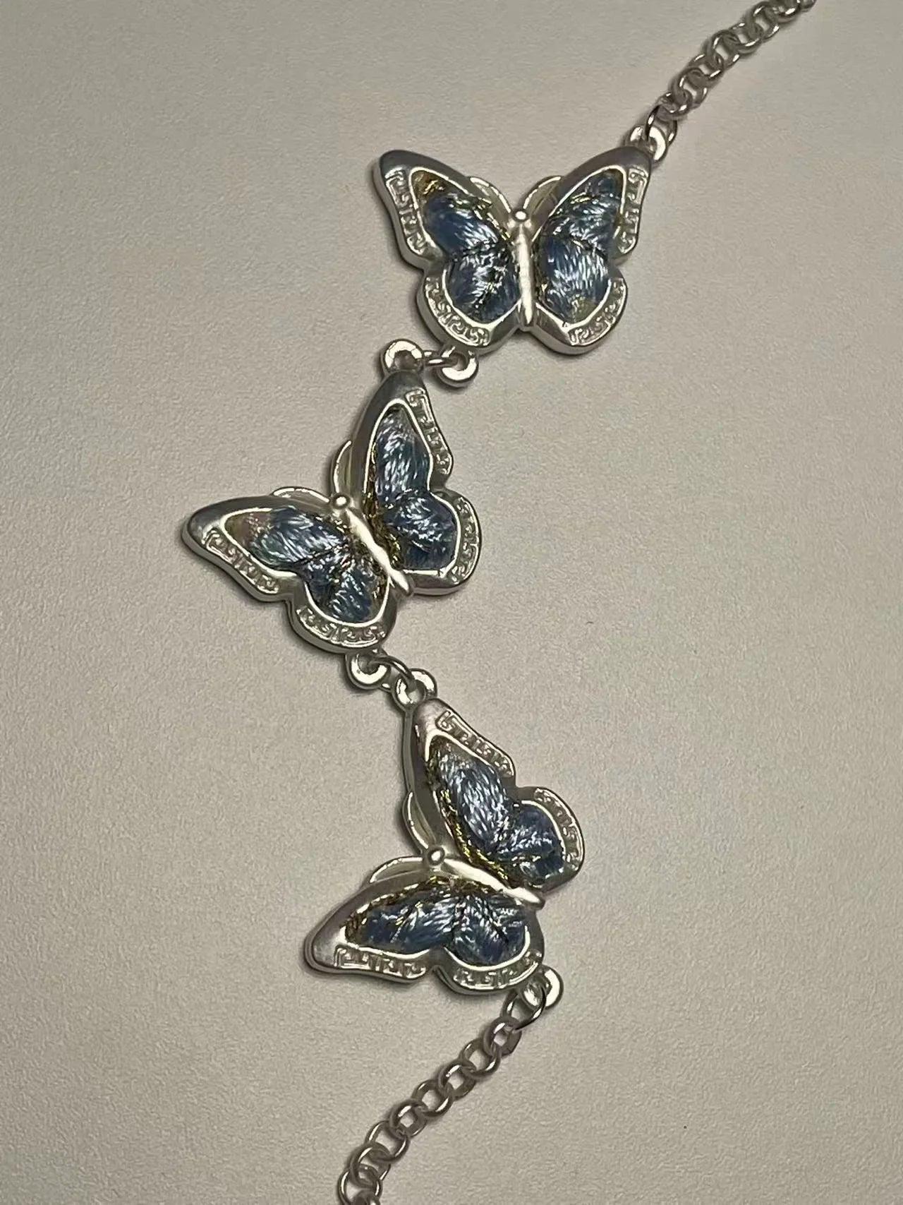 Miao Silver Plated Triple Butterfly Bracelet Blue-Luma Vale