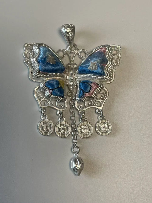 Miao Silver Plated Butterfly Pendant Necklace Blue-Luma Vale
