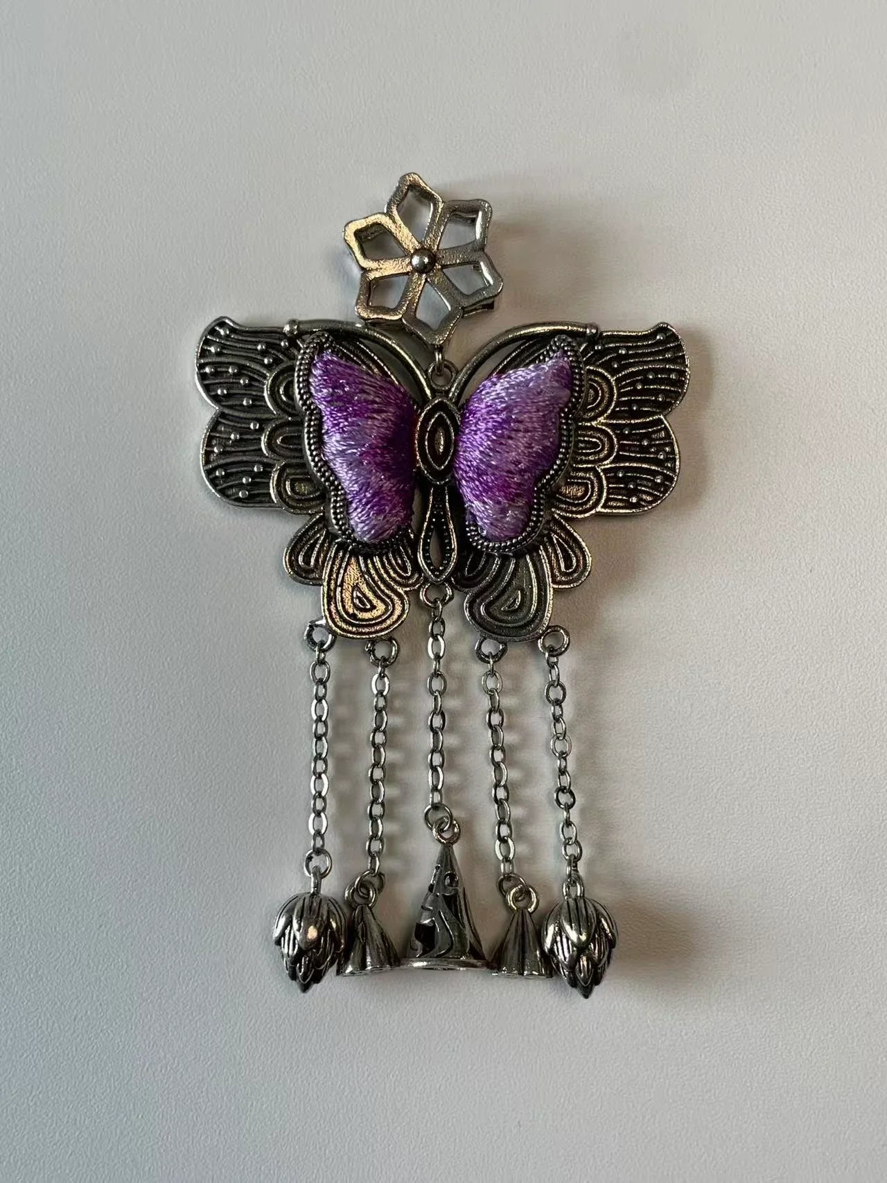 Miao Silver Plated Butterfly Tassel Pendant Necklace Purple-Luma Vale