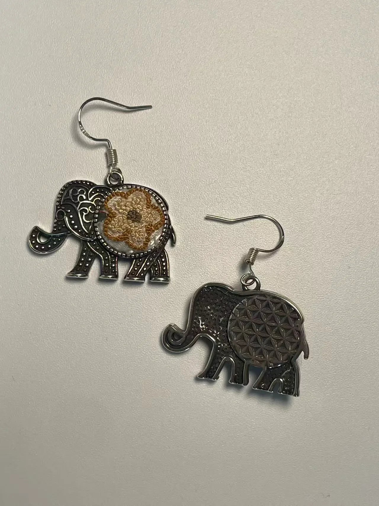 Miao Silver Plated Elephant Flower Drop Earrings Gold