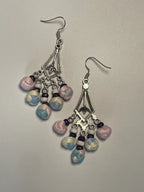 Miao Silver Plated Pastel Beaded Chandelier Earrings Pink Blue