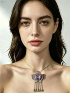 Miao Silver Plated Butterfly Tassel Pendant Necklace Purple-Luma Vale