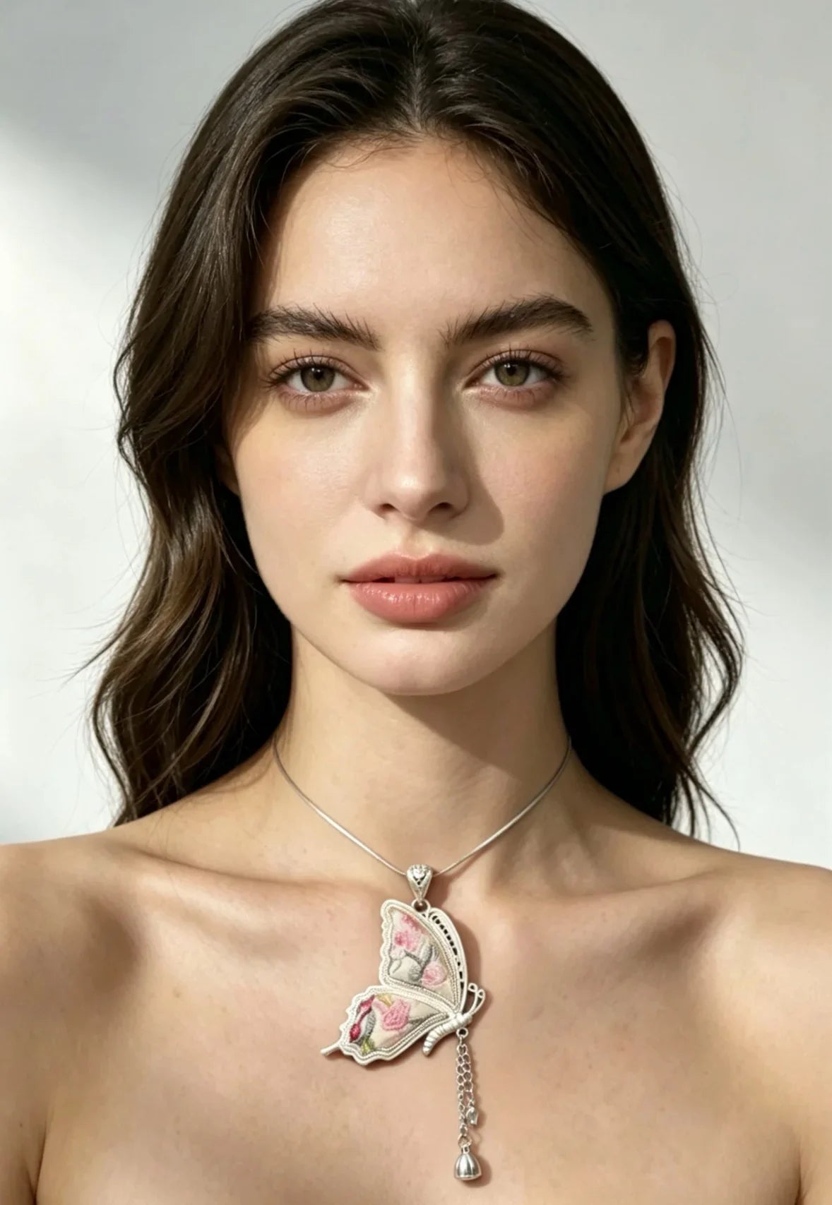 Miao Silver Plated Butterfly Chain Drop Pendant Necklace Pink