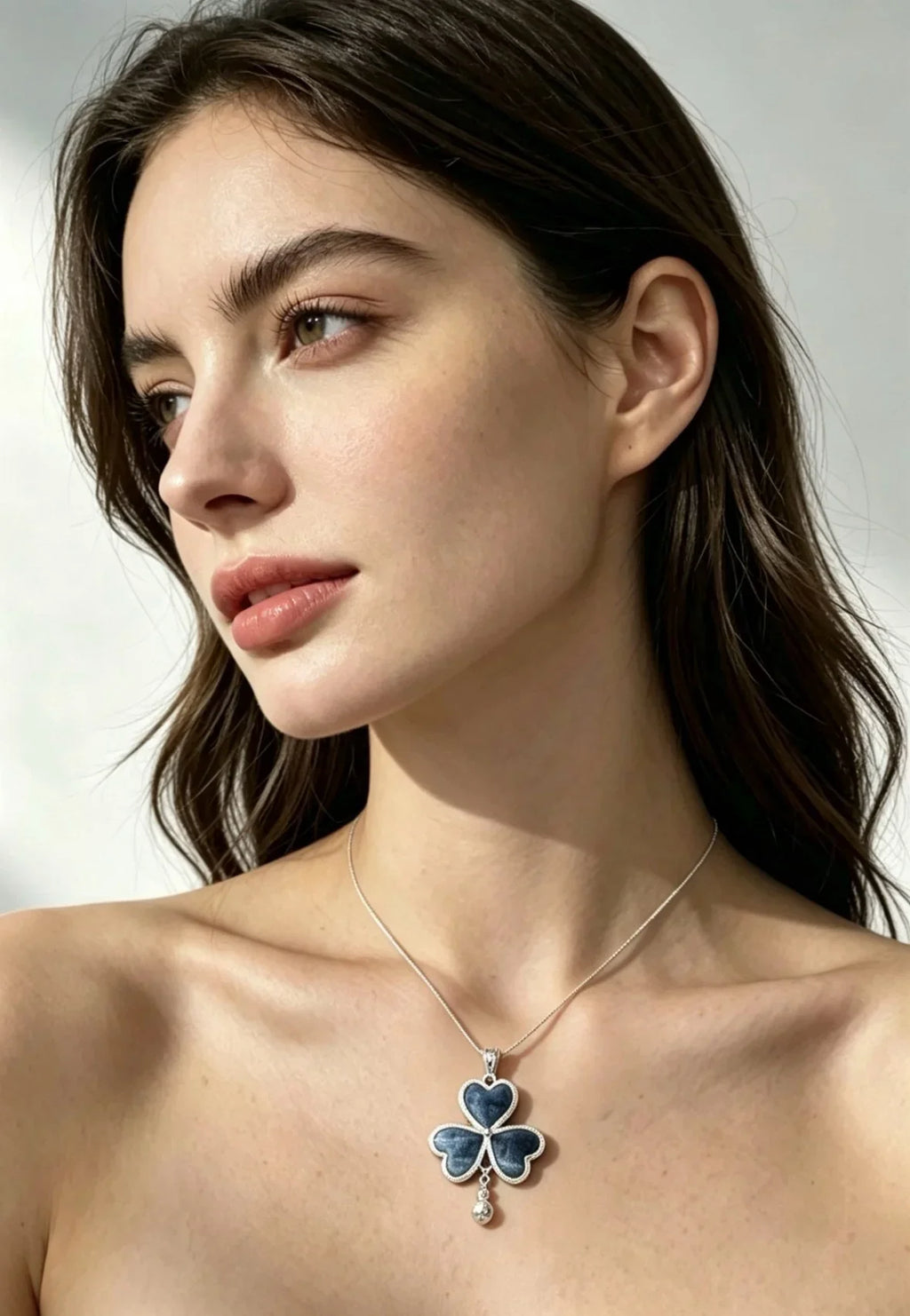 Miao Silver Plated Heart Clover Pendant Necklace Blue-Luma Vale